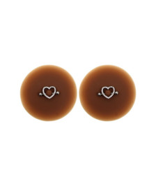 Paire de cache-tétons piercing barre coeur faux diamant peau foncée - XP004F